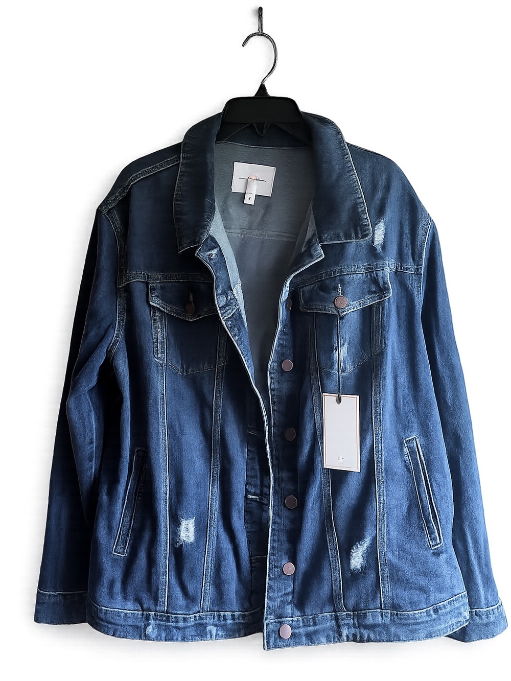 Classic Women's Dark Blue Denim Jacket with Button Front